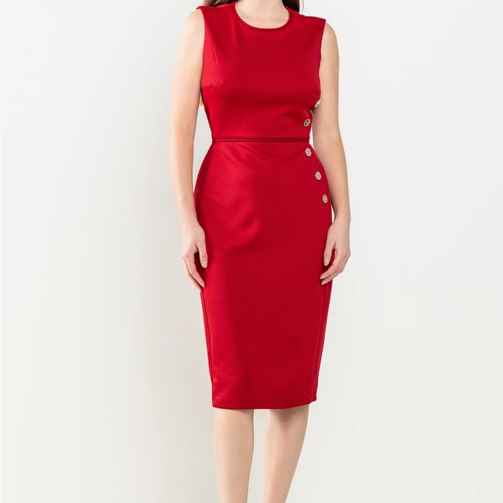 Enfocus Studio Fuchsia Midi Dress with Button Detail